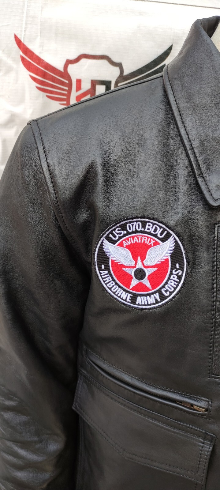 Genuine leather jacket Mens Pilot Bomber Biker motorcycle Style jacket in Black
