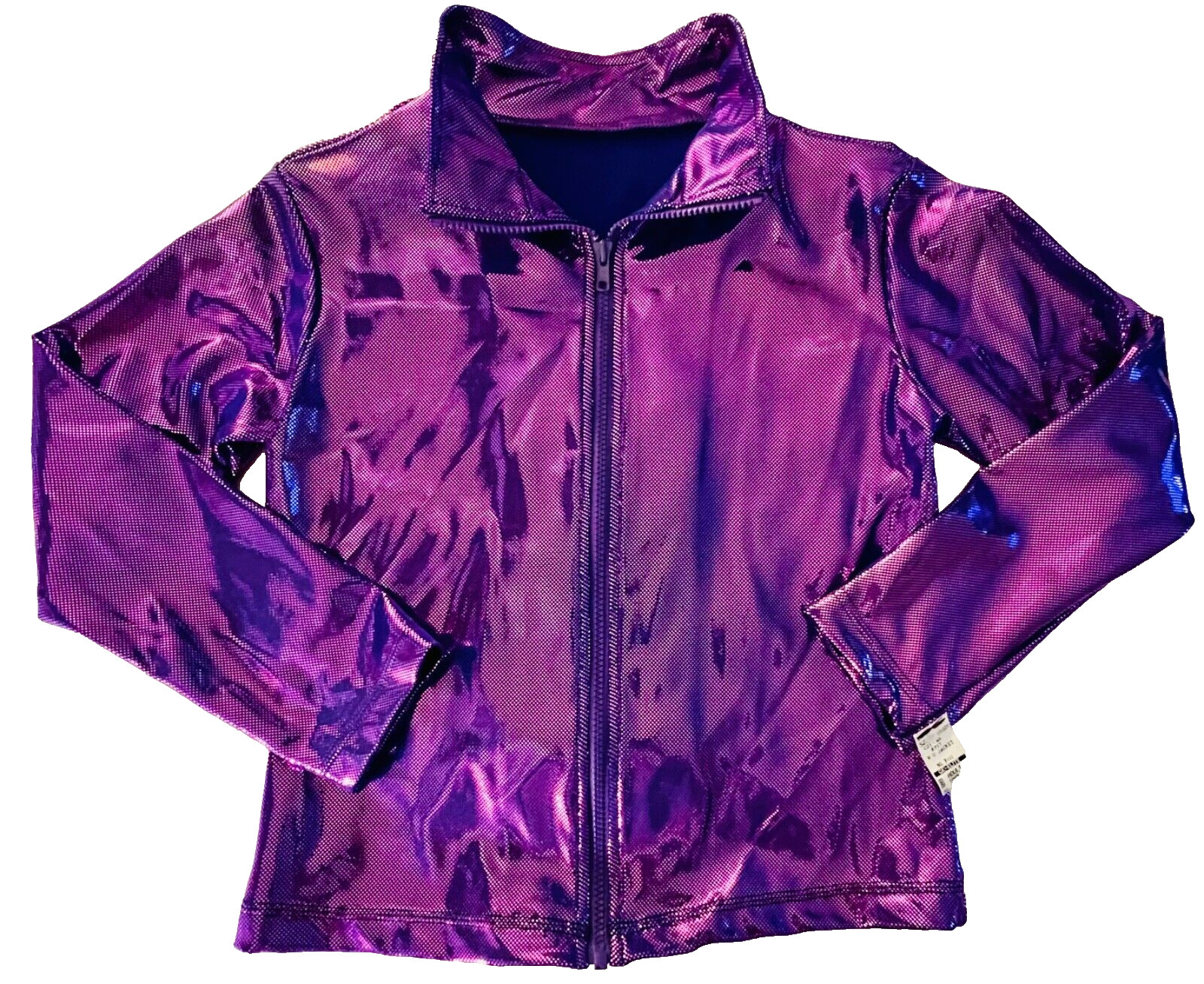GK WARM UP JACKET ADULT SMALL PURPLE SHIMMER FOIL ZIP FRONT GYMNAS DANCE CHEER S
