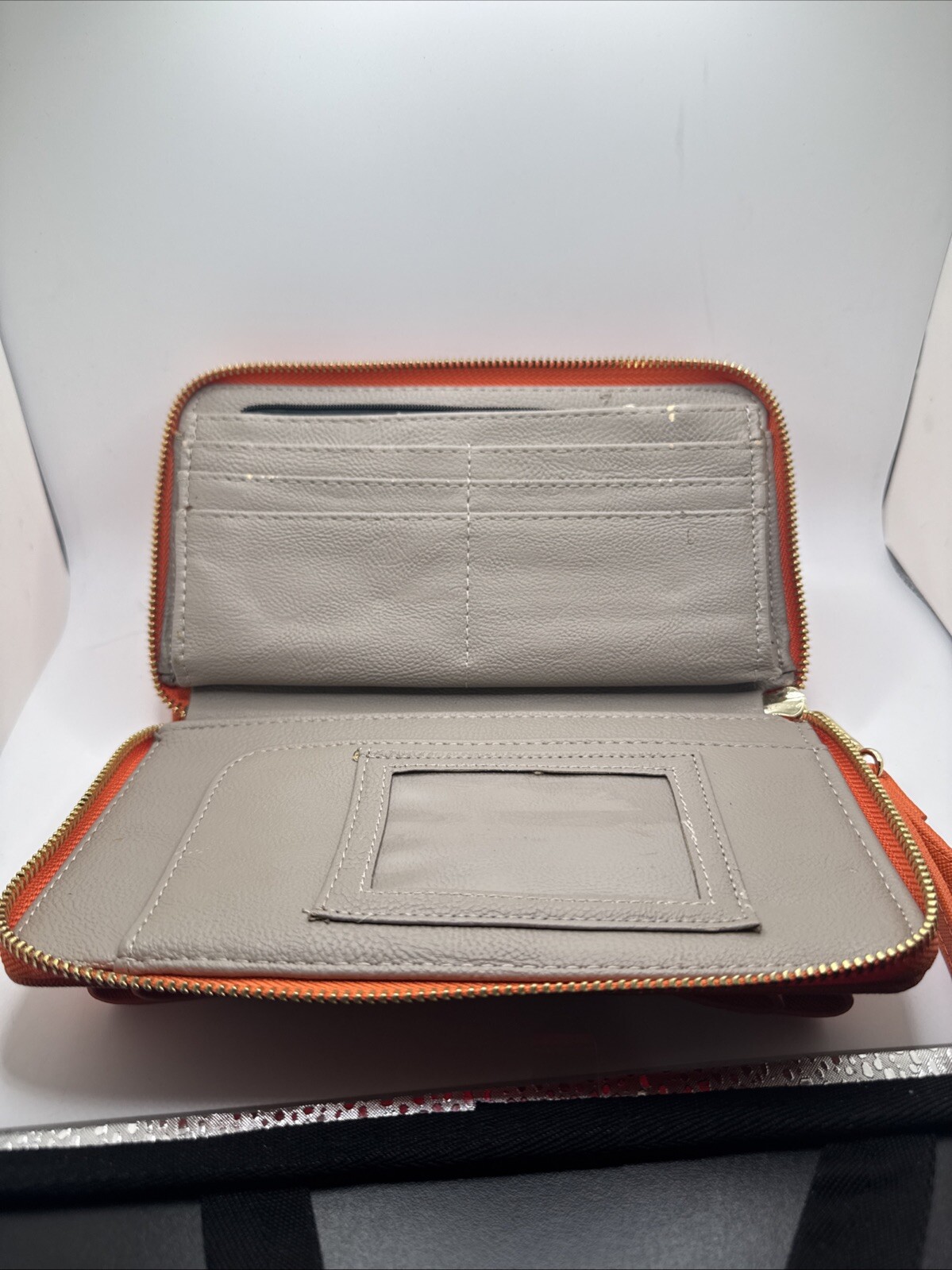 Orange Betsey Johnson Zipper Wallet Wrist Strap Bow Accent