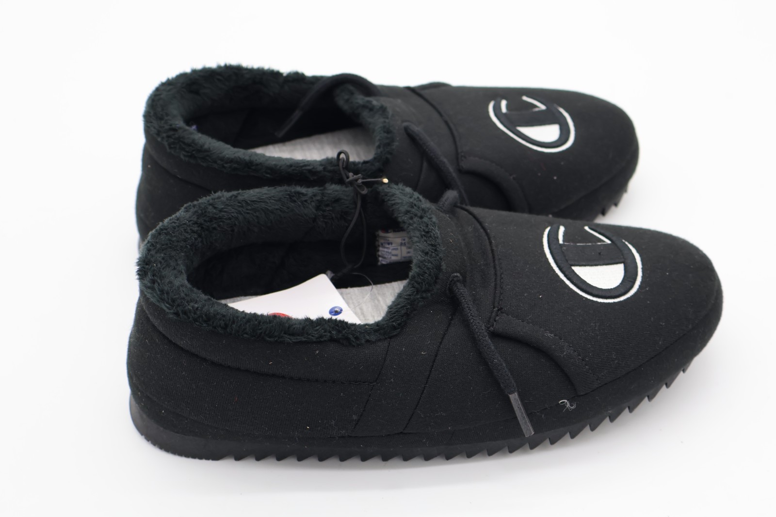 Champion Black, Blue & Grey Logo Slip-On Slippers Faux Fur Lined Non-Slip W9/M7