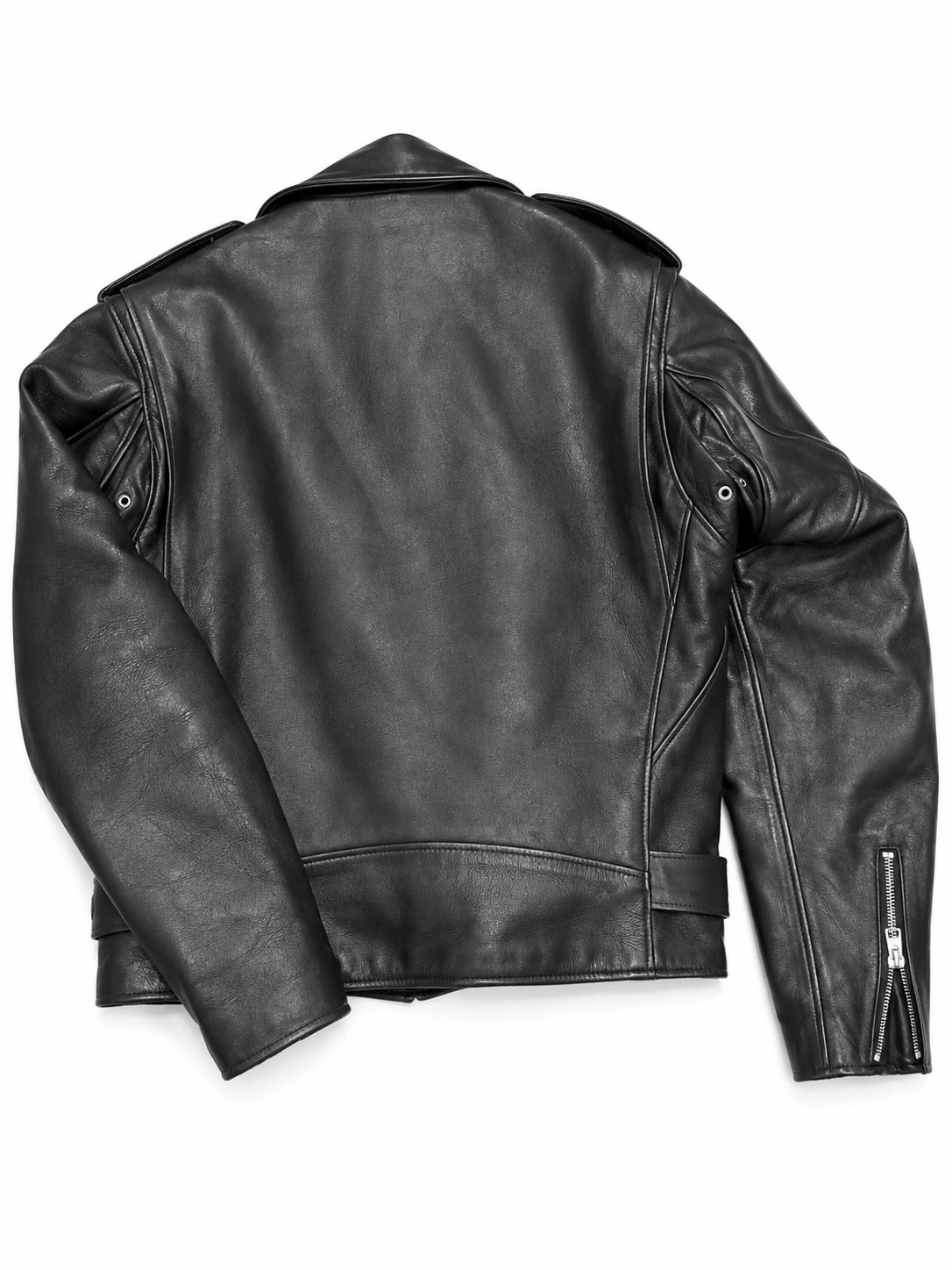 Men’s 42 Vintage Black Leather Jacket Belted Cafe Racer Motorcycle Biker Jacket