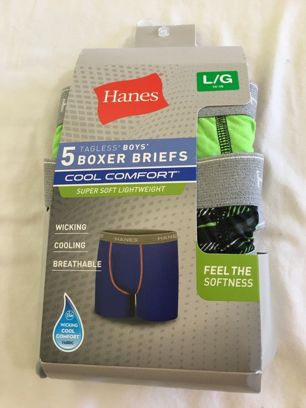 NWT Hanes Boys Boxer Briefs Underwear 5 pairs/pack Tagless Soft Sz Large