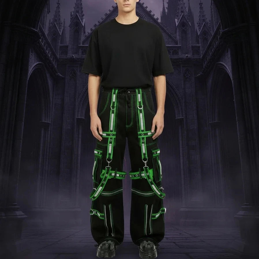Men’s Extreme Bondage Gothic Electro Reflector Black/Green Pant Shorts Usa