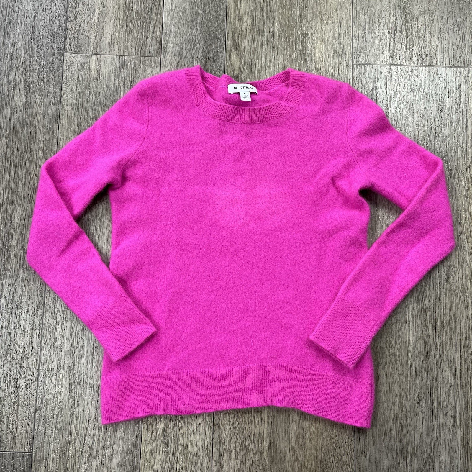 Nordstrom 100% Cashmere Crew Neck Sweater Fuchsia Hot Pink Women’s Size M