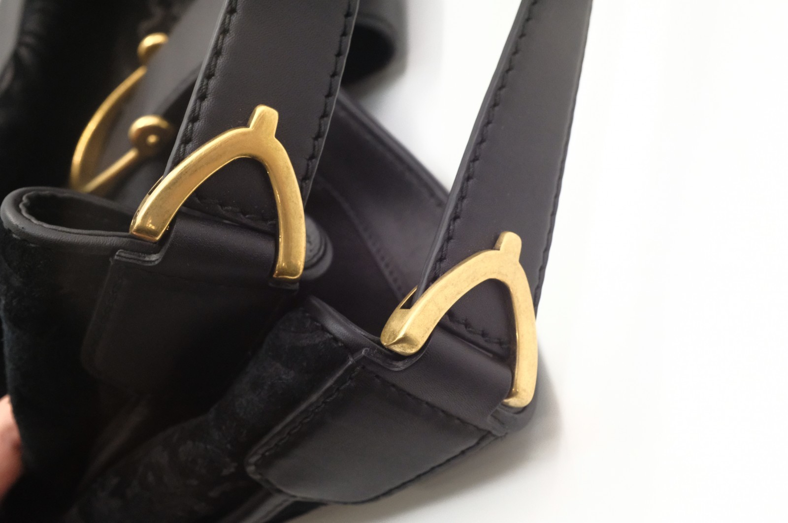 Authentic Gucci Soft Stirrup Tote Bag in Black Suede 296855
