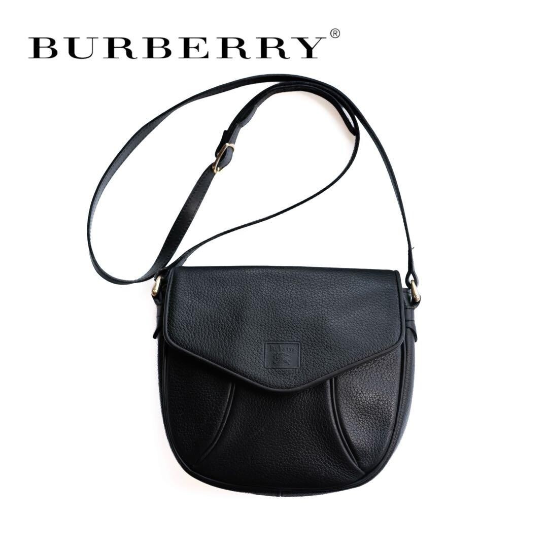 Burberry Vintage Black Leather Shoulder Bag Gold Hardware Women 20cm 19.5cm