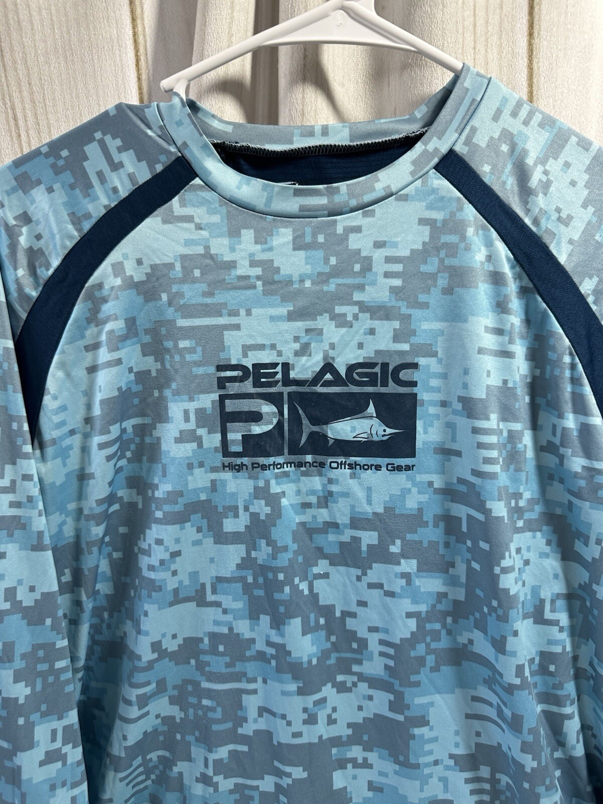 Pelagic Camo Vaportek Digi Camo High Performance Fishing Shirt Mens Large Blue