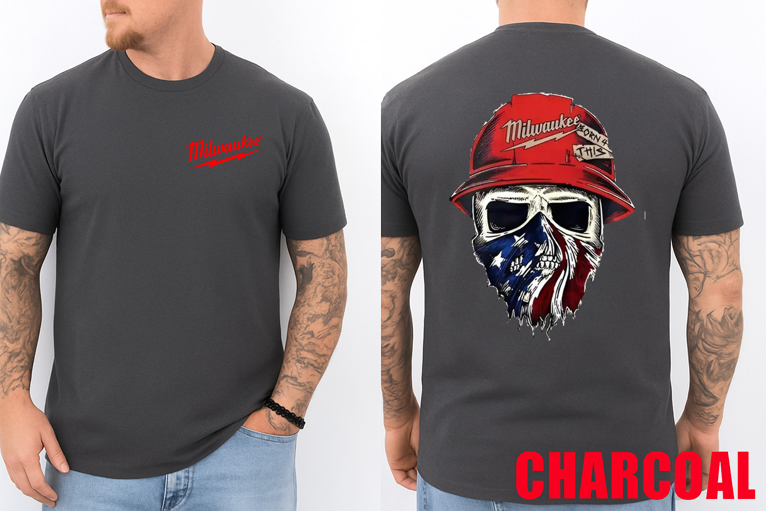 Milwaukee Tool Roughneck Skull America Flag T-Shirt, Unisex 2-Sided