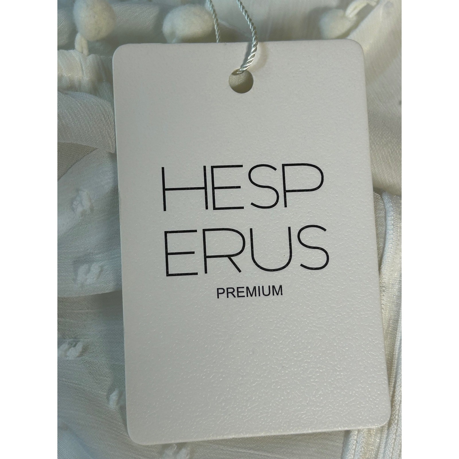 Hesperus White Lace Mini Dress Boho Pom Pom Swiss Dot Long Sleeve Size L