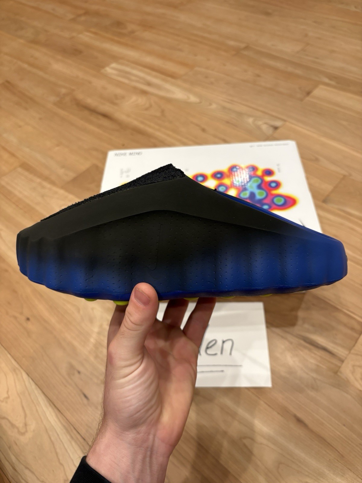 IN HAND Nike Mind Slide 001 Flyknit Hyper Royal Black Size 11 *BRAND NEW*
