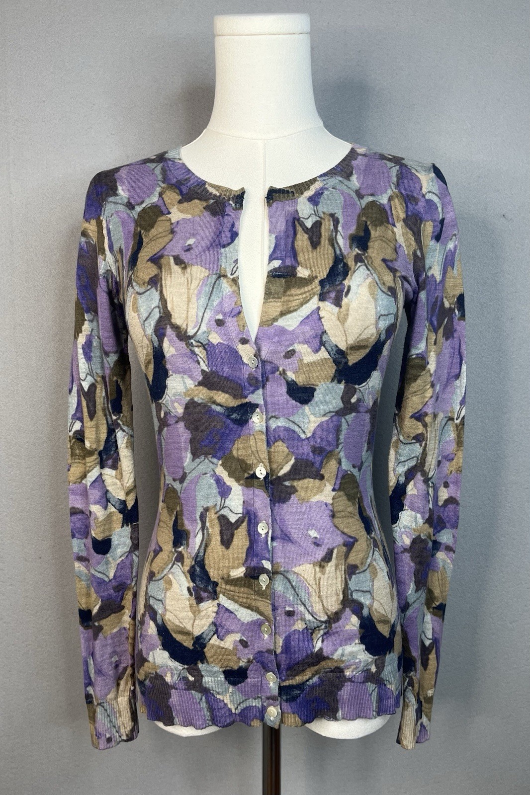 Banana Republic Petite XS Purple Tan Floral Button Up Cardigan Artsy Botanical