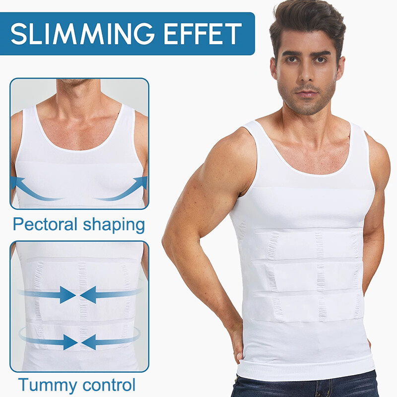 MENS SLIMMING BODY SHAPER BELLY CHEST COMPRESSION VEST GIRDLE SHIRTS TANK TOP US