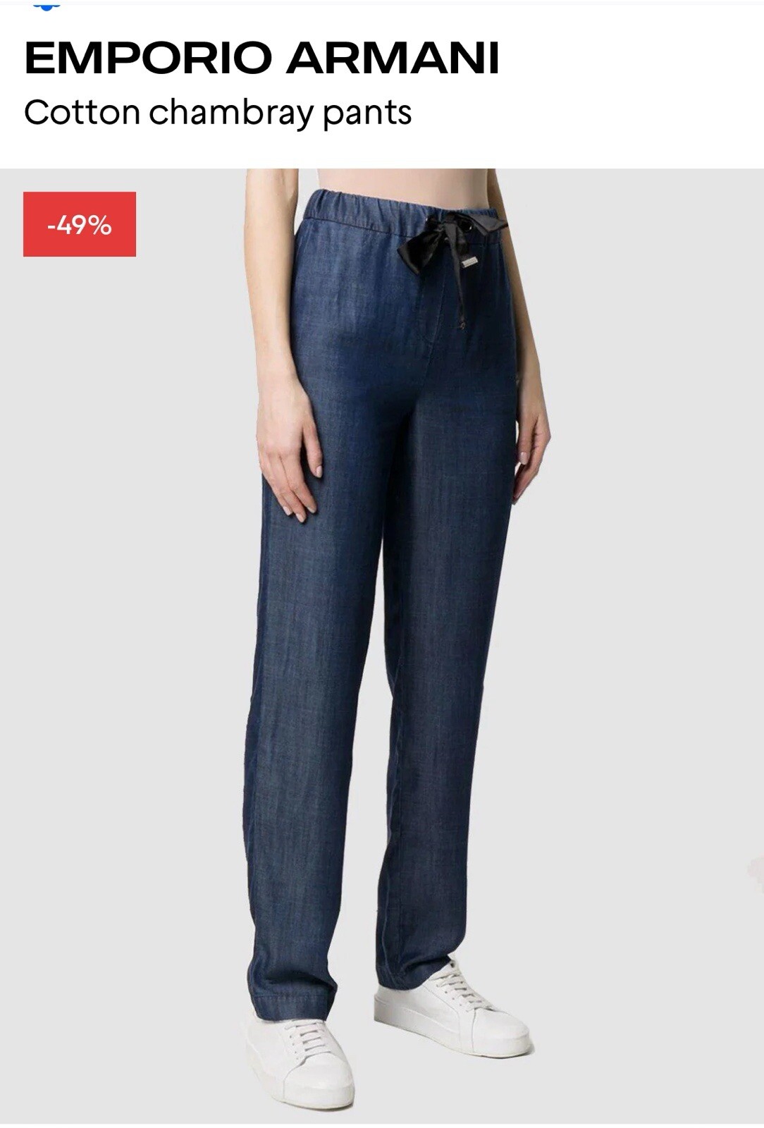 Emporio Armani Tailored Chambray Denim Straight Leg Pleated Trousers Uk 8 IT 40