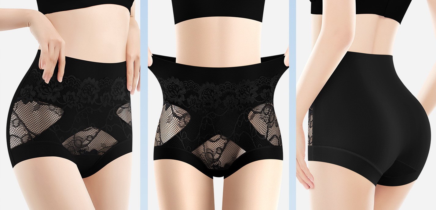 Women Briefs High Waist Thin Seamless Floral Tummy Control ShapeUnderpants 32961