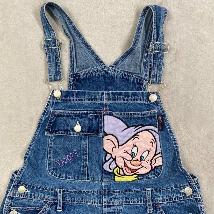 Vtg Disney Classics Dopey Denim Shortalls Overalls Women’s Medium Snow White 90s