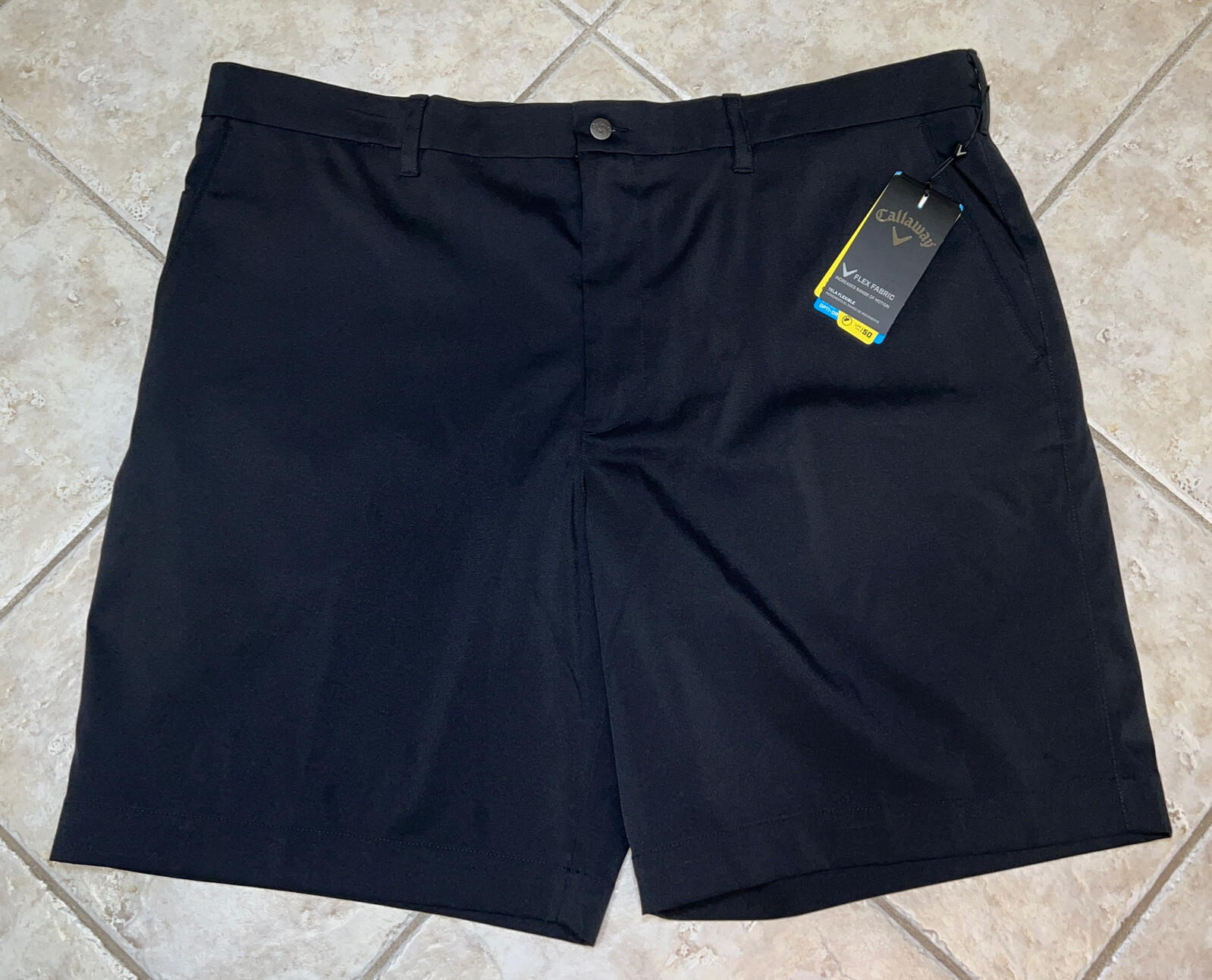 Callaway Stretch Shorts Flex Fabric Opti-Dri Mens 46 Caviar Black UPF 50 NWT