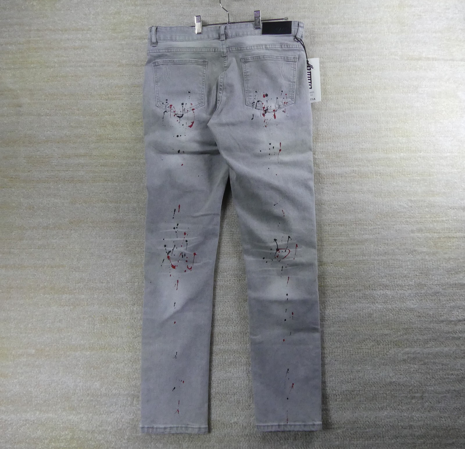 Jeans Mens 32×32 Blue Distressed Paint Splatter Whiskering Streetwear