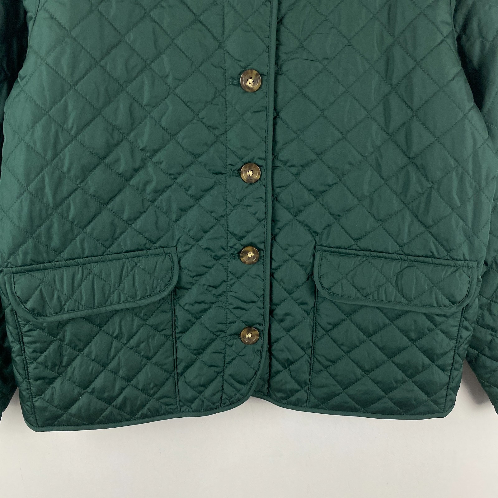 Croft & Barrow Quilted Button Up Long Sleeve Jacket Size Large Green Pockets