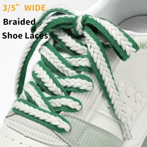 2 Pairs 3/5″ Flat Wide Braided Shoe Laces for 140cm (55inches) Green Cream