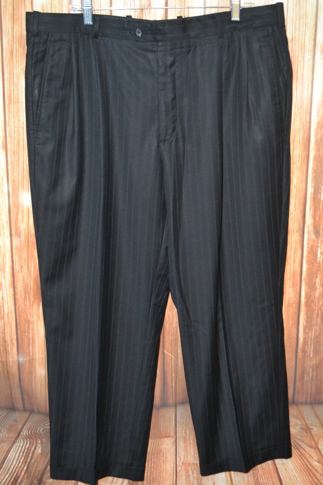 Lineage Men Black Super 120 Wool Stripe 3 Front Button Suit Sz 48R Wst 40×28