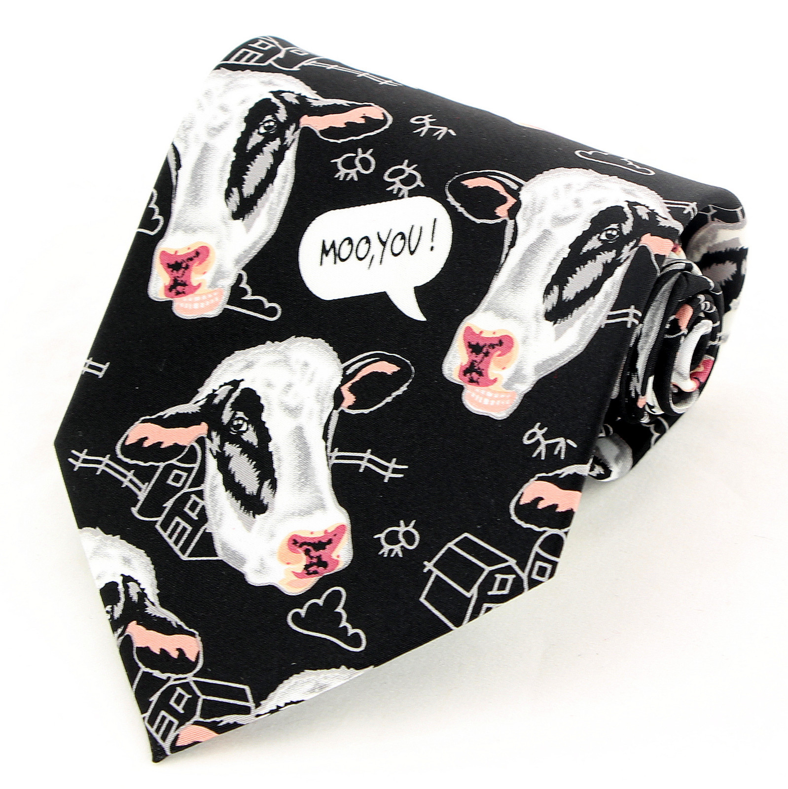 Moo Cows Men’s Necktie Farm Animals Barn Holstein Dairy Milk Cow Black Neck Tie