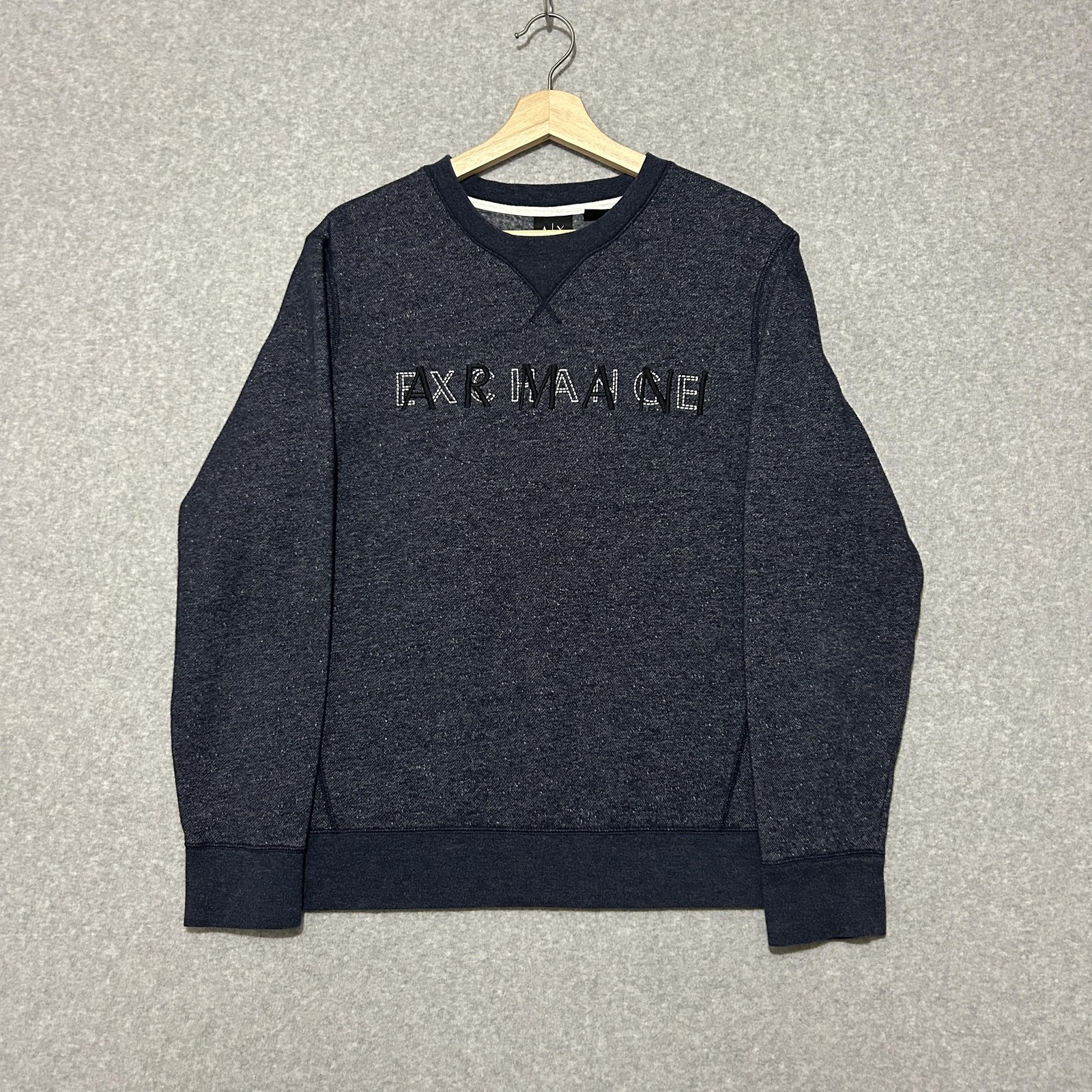 Armani Exchange Sweatshirt Mens Medium Blue Pullover Fleece Crewneck Logo Front
