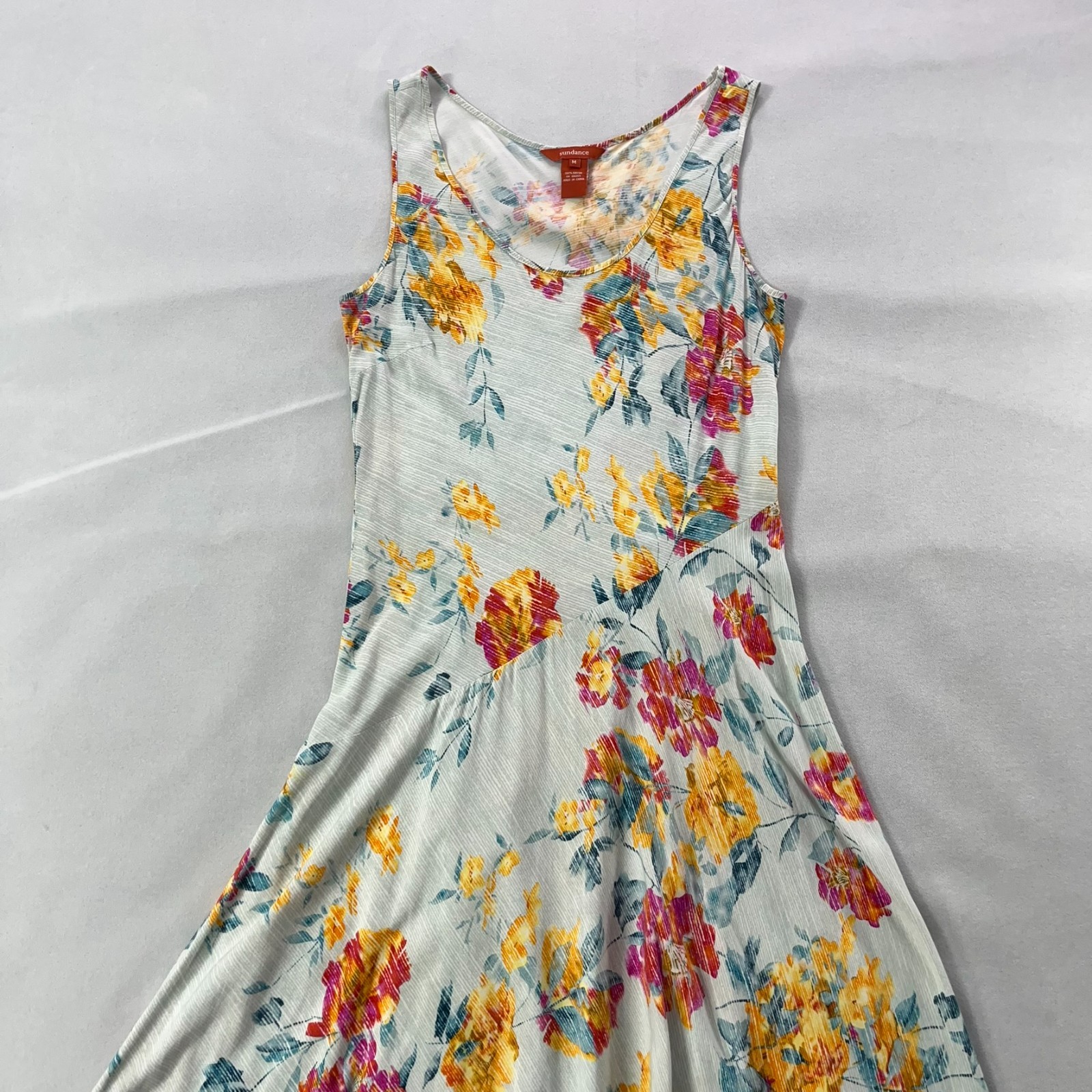 Sundance Maxi Dress Medium Light Blue Floral Rayon Sleeveless Boho Cottagecore