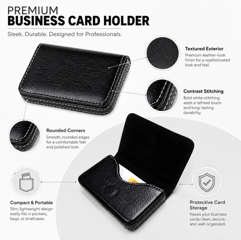 PU Leather Business Card Holder – Professional Pocket Wallet w Magnetic Closure