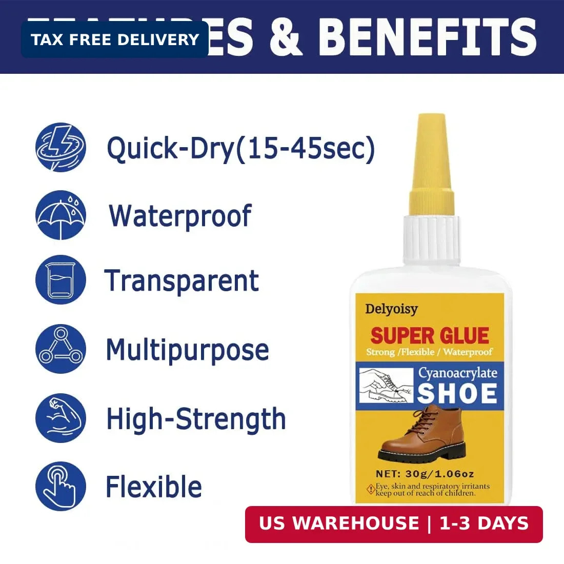 30G Shoe Glue for Sole Repair – Heavy Duty Super Adhesive for Boots, Sneakers, L