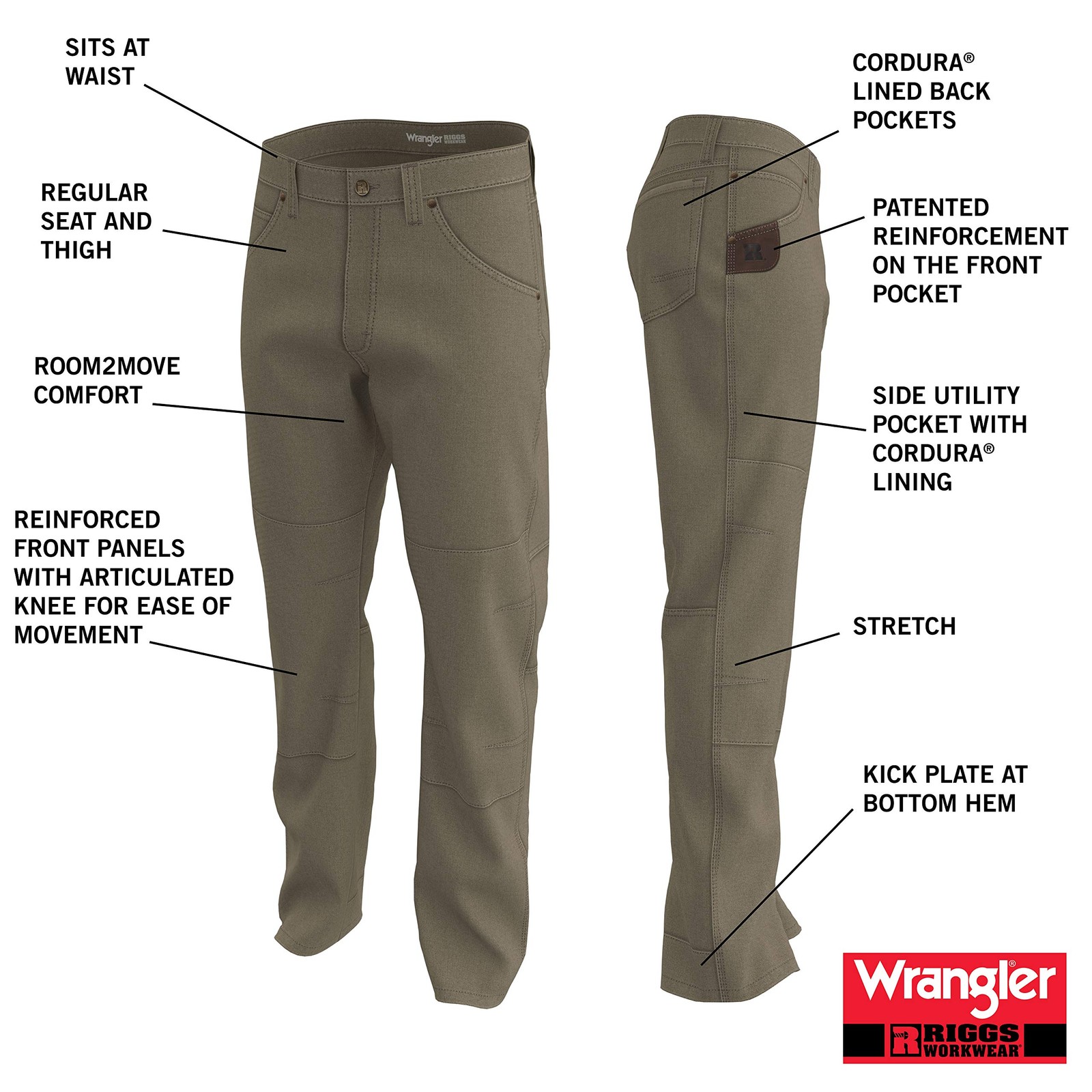 Wrangler Riggs Workwear Utility Work Pant, Medium Stretch, Elmwood, 30W x 34L,