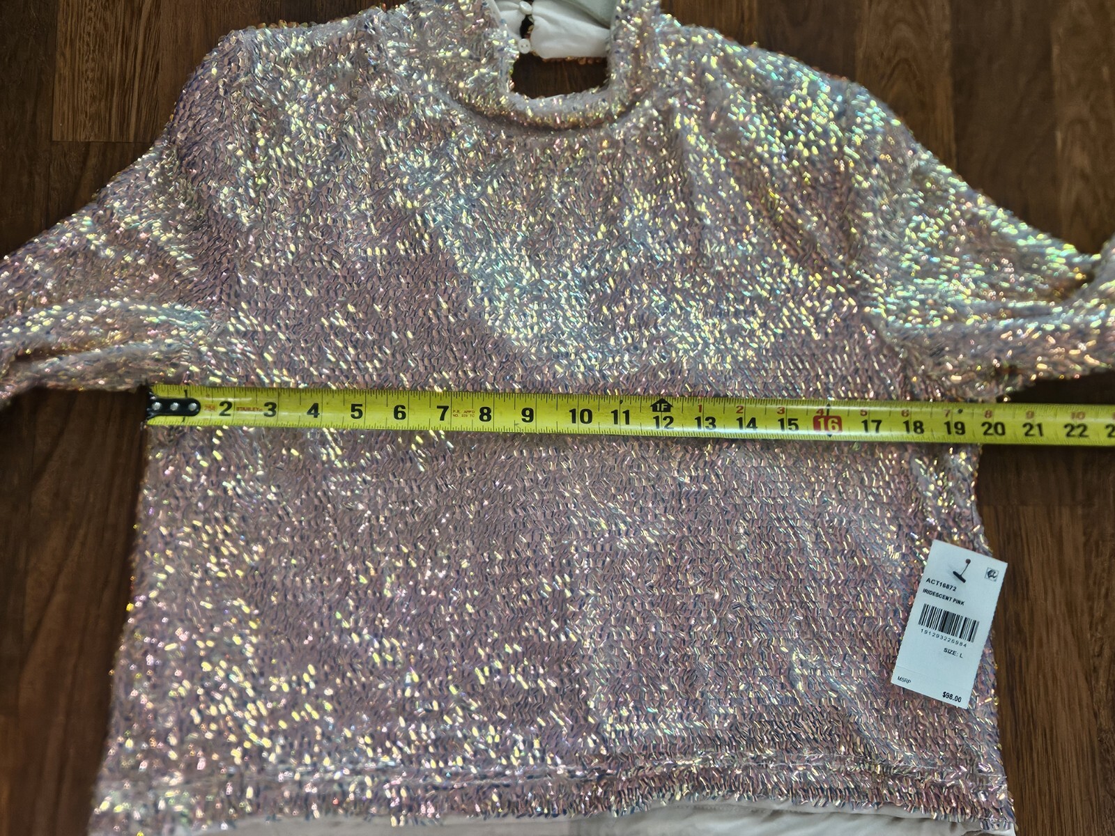 ASTR The Label Iridescent Pink Sequin Mock Neck Open Back Blouse Sz Large NWT
