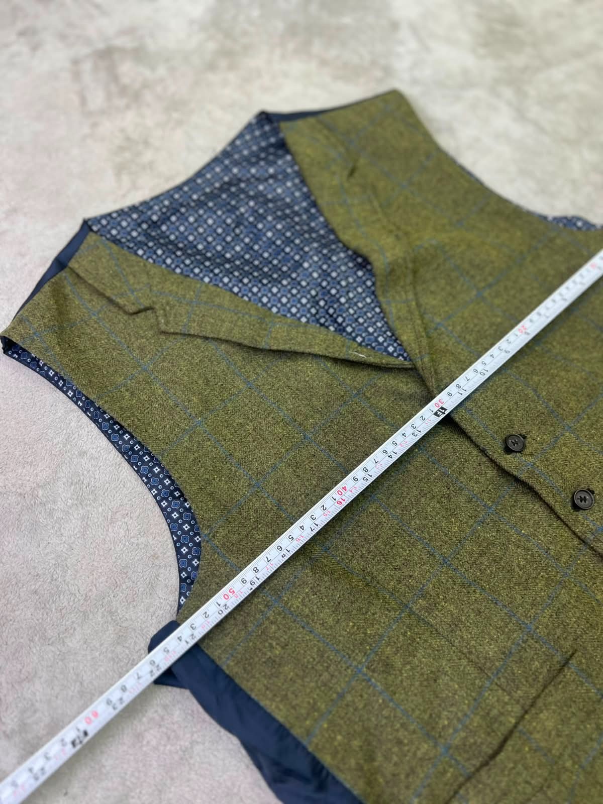 Contemporary Racing Green Wool Blend Windowpane Waistcoat Vest 44R EU54