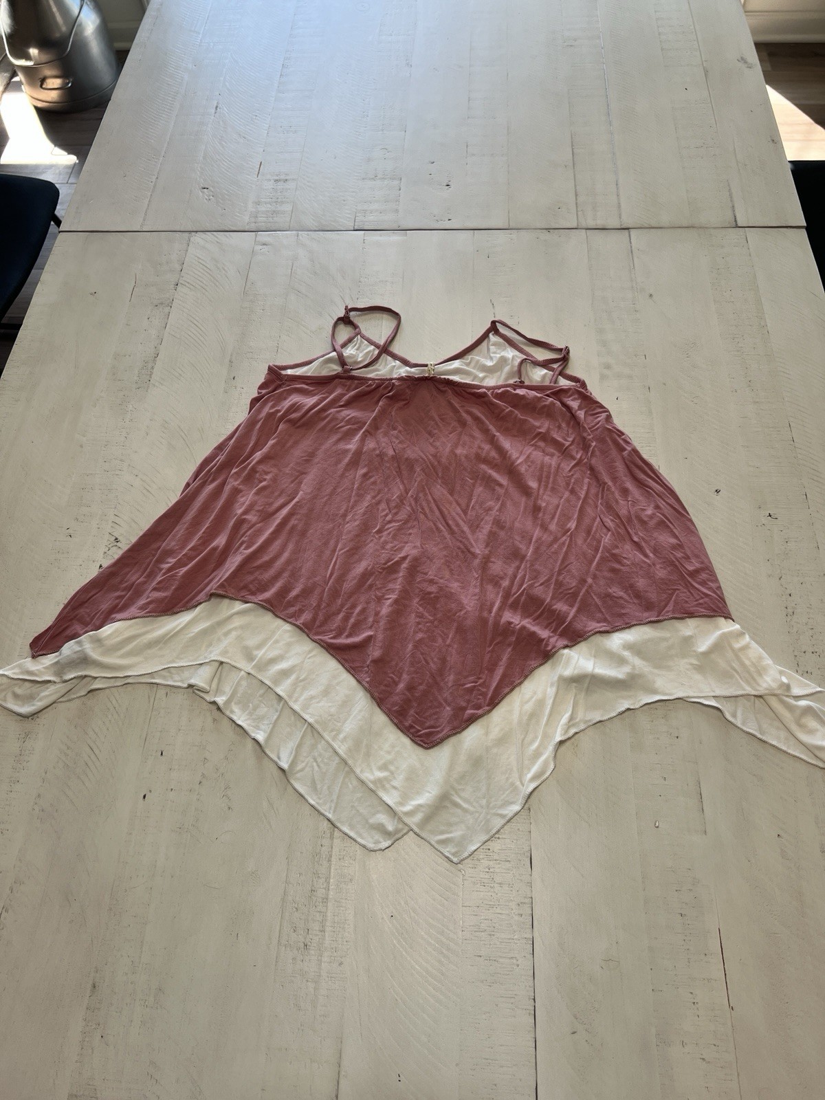 POL Pink White Layered Sleeveless Tank Top Handkerchief Hem M Knit