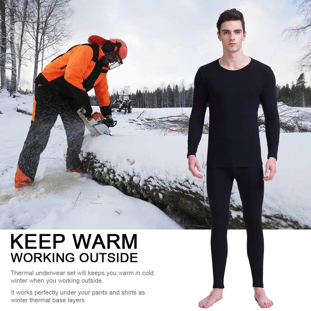 Winter Men Ski Fleece Thermal Long Johns Underwear Set Base Layer Top & Bottom