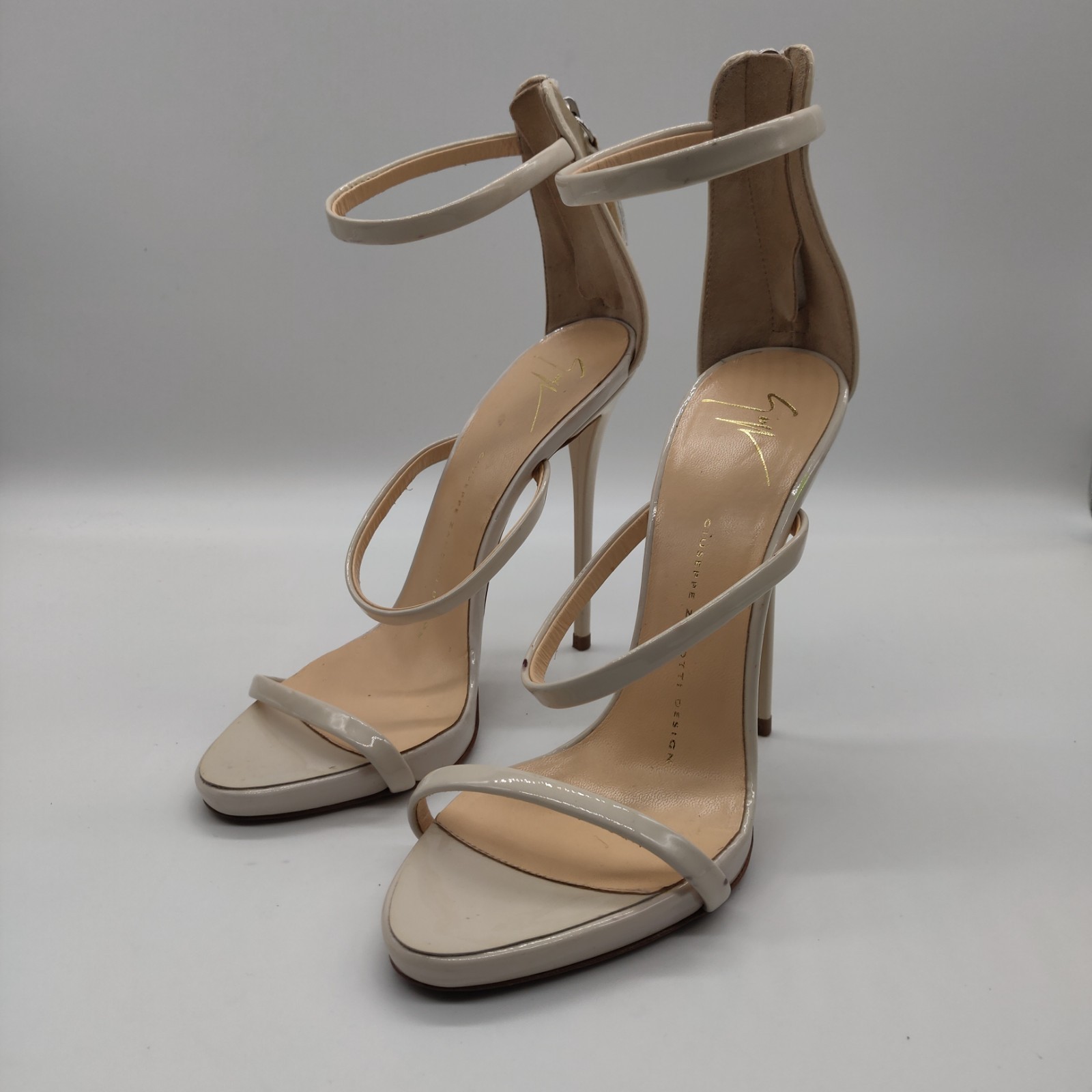 Giuseppe Zanotti Harmony Patent Leather Heels Sandals Beige Size 37 US 7