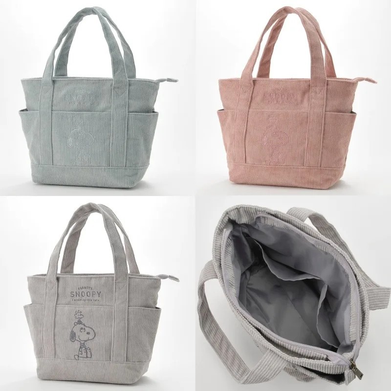 2026 New Peanuts Snoopy Corduroy Tote Bag for Women Multi-pocket Bag Casual Dail