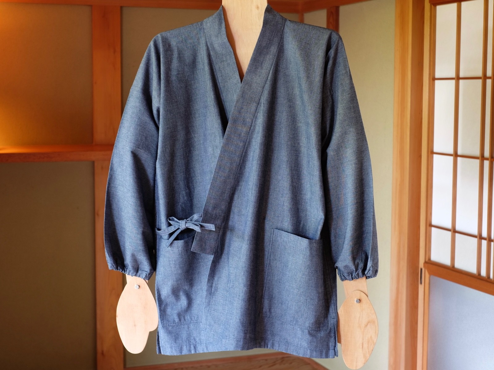 Japanese Samue Top L Blue Cotton Dungaree Workwear Smock Handmade