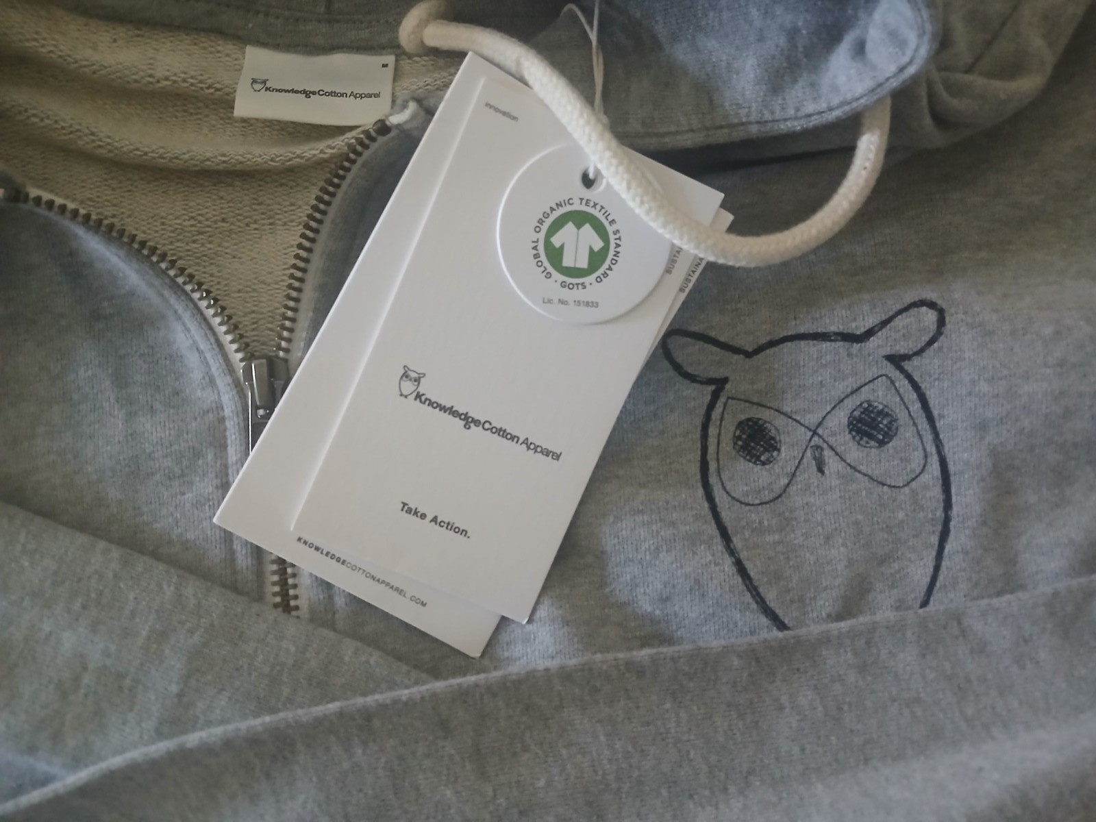 NWT Knowledge Cotton Apparel Owl Logo Full Zip Hoodie