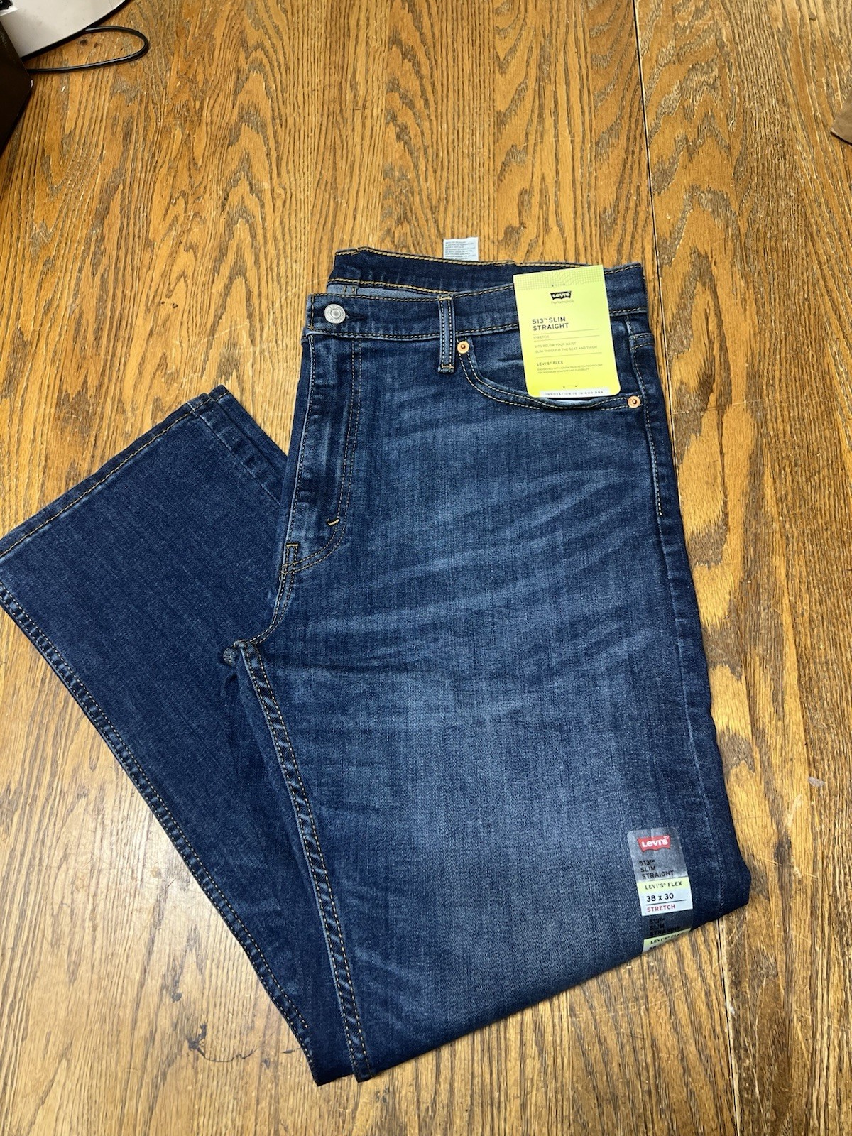 Levi’s 513 Mens Slim Straight Fit Stretch Jeans Color Medium Blue Wash 38×30 NWT
