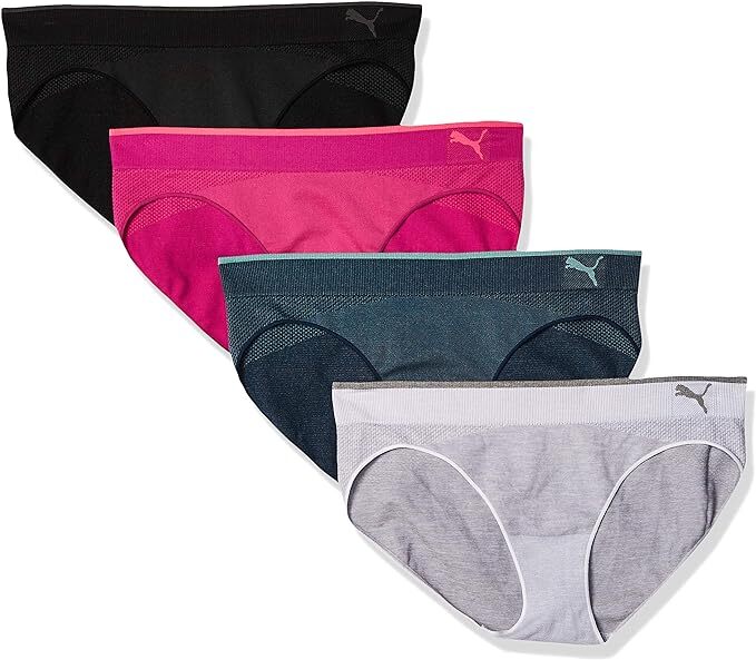 PUMA Womens Sports Stretch Bikini 4 Pack Black/Pink/Blue/White — WITHOUT BOX
