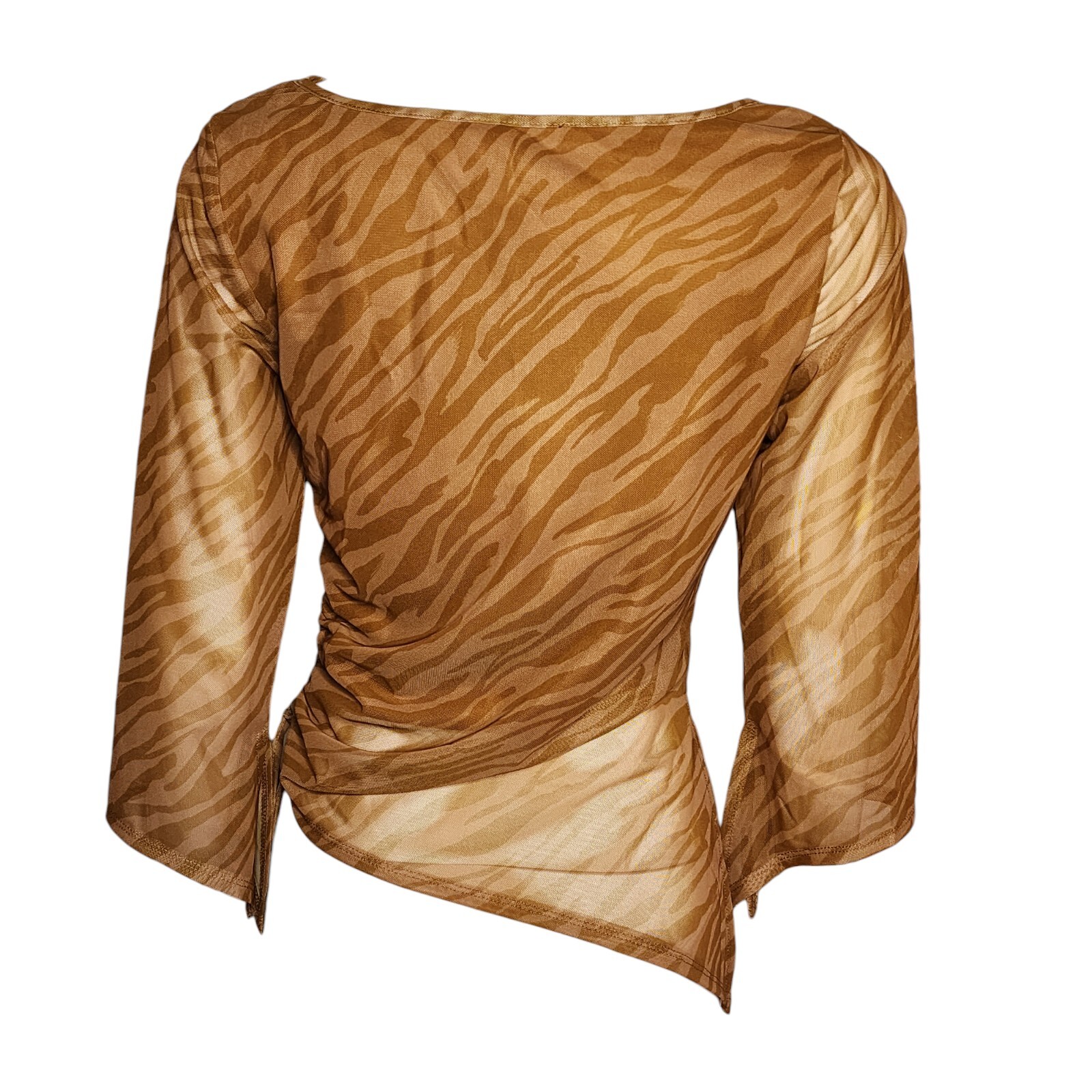 NWT FOREVER 21 Brown Animal Print Ruched Mesh Lined Top Womens Size L Large