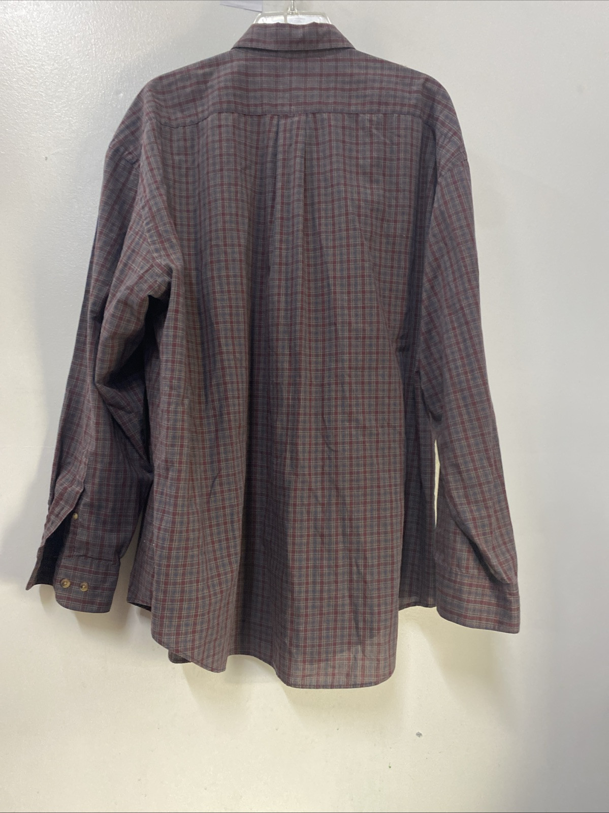 Men’s Deansgate Dress Shirt-Red/Blue Plaid Long Sleeve, Pocket Size XL