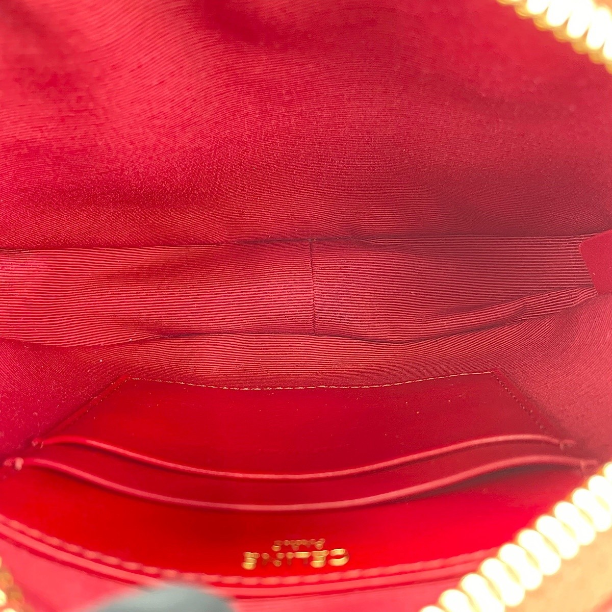Authentic CELINE Leather C-charm small Shoulder Bag Red WS30135