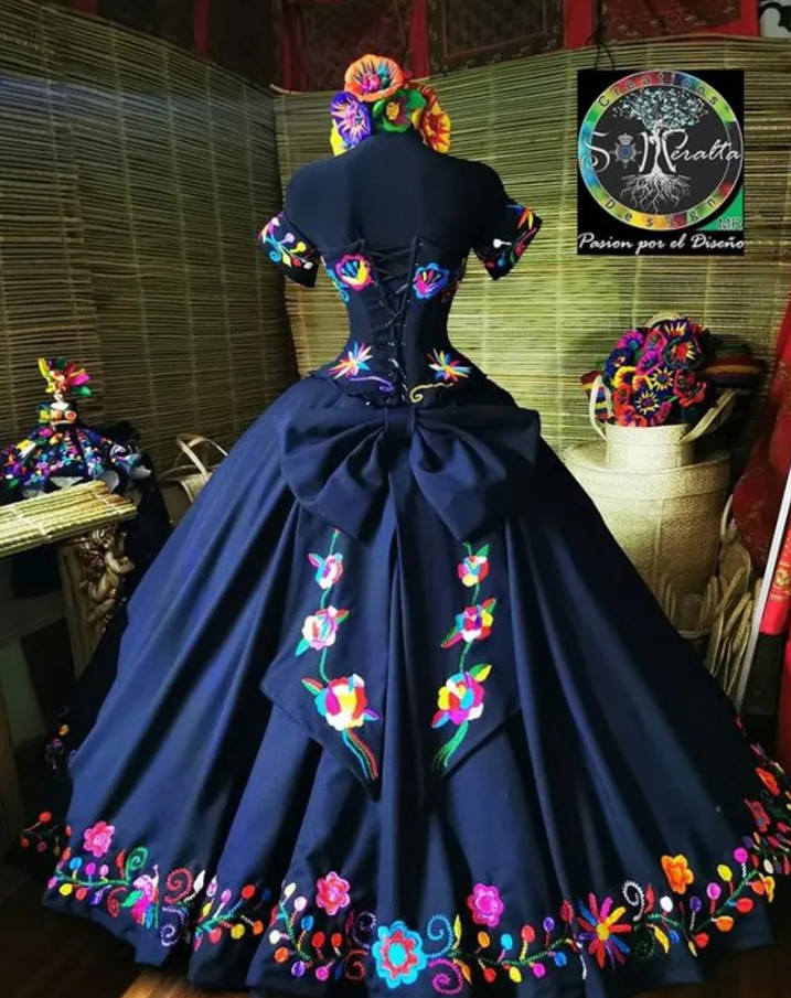 Mexican Embroidered Quinceanera Dresses Colorful Off Shoulder Sweet 16 Prom Gown