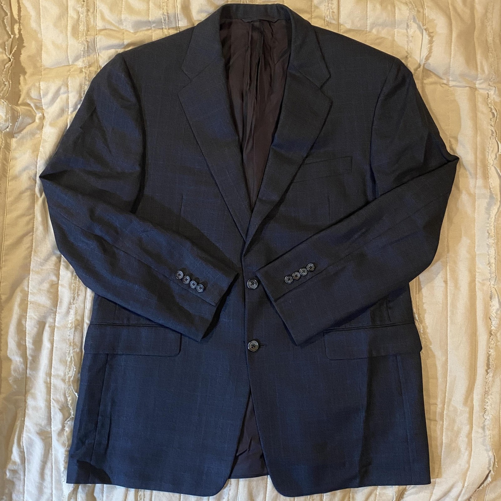 Hickey Freeman Suit Mens 42R 36×30 Blue Check Wool 2 Piece Saks Fifth Two Button