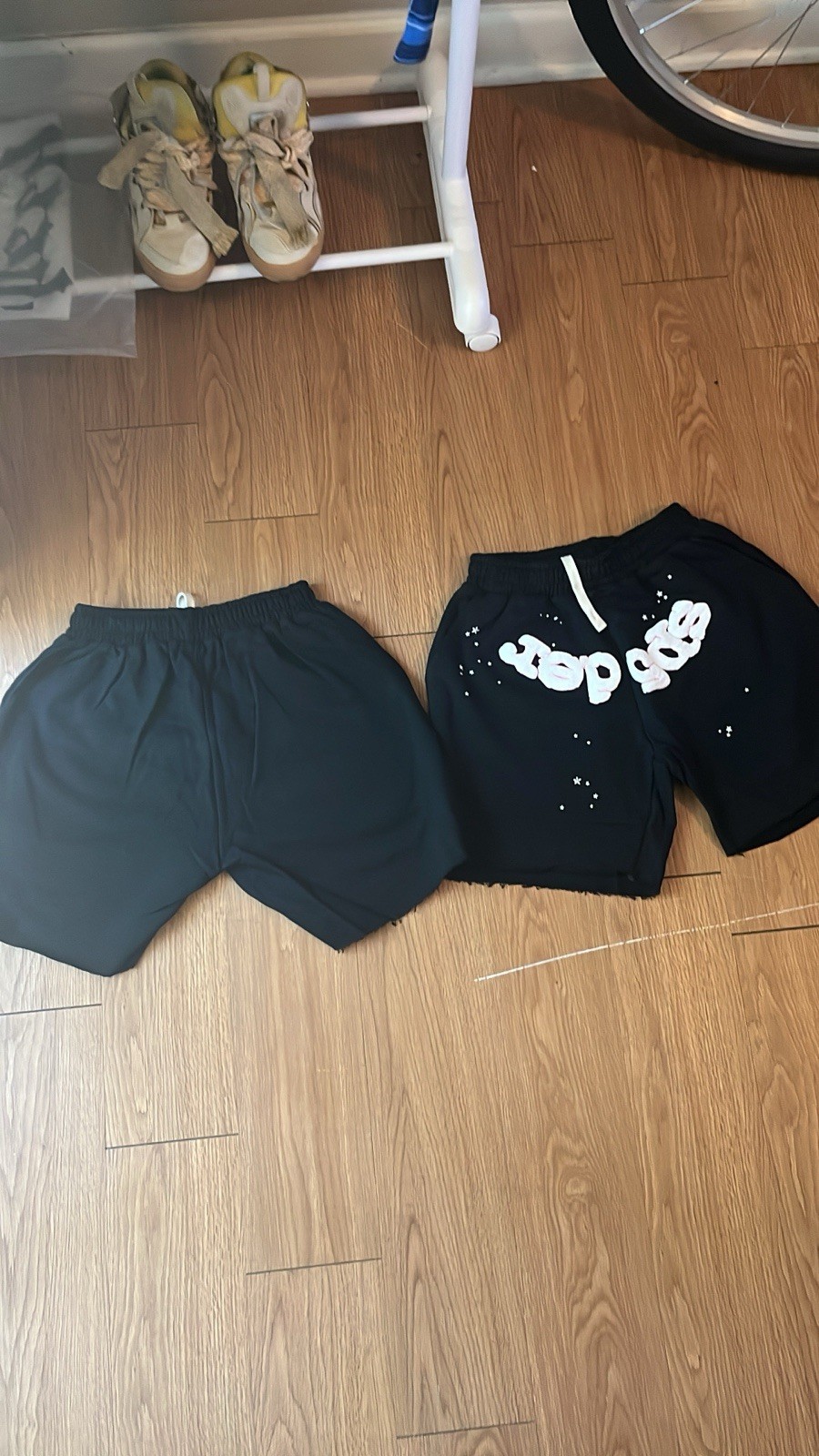 sp5der Men’s Black Cotton Sweat Shorts White Logo Drawstring Size S