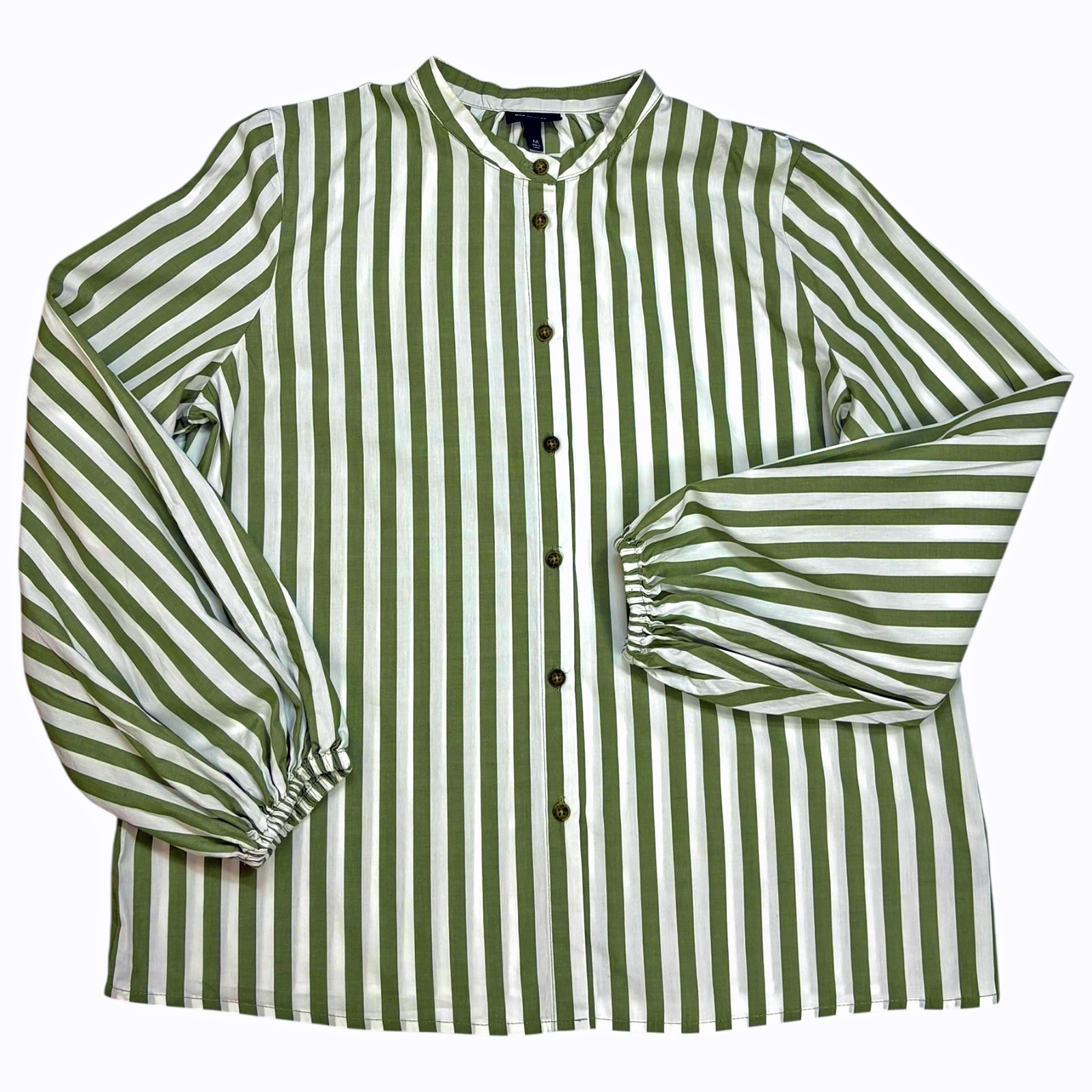 Who What Wear M310 White Moss Striped Balloon Sleeve Top Womens Size M