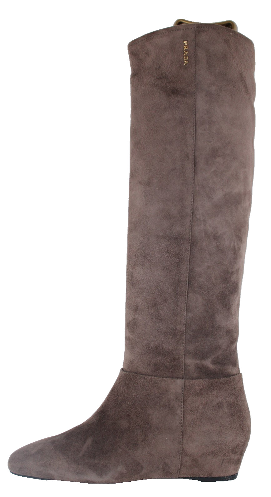 PRADA Cocoa Brown Suede Knee High Hidden Wedge Boots 36.5