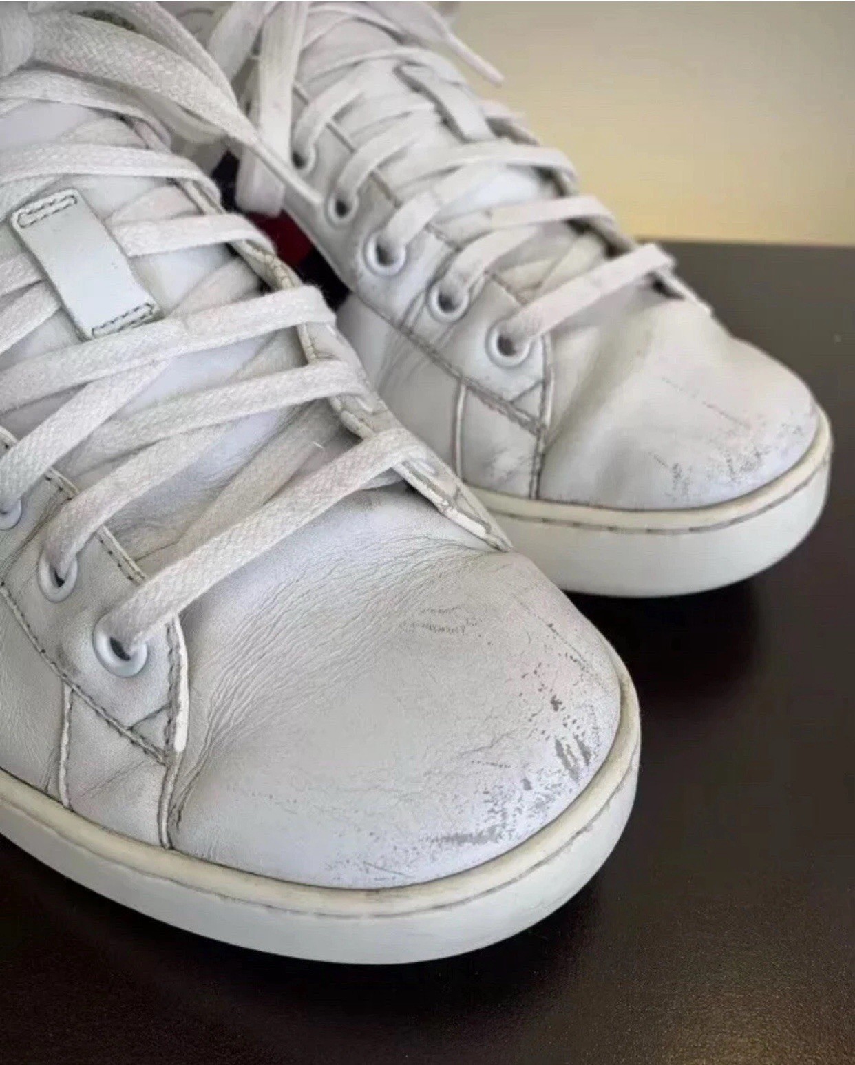 Gucci 386750 Mens White Leather Web Red Green Sneakers Sz US 8.5 || UK 8