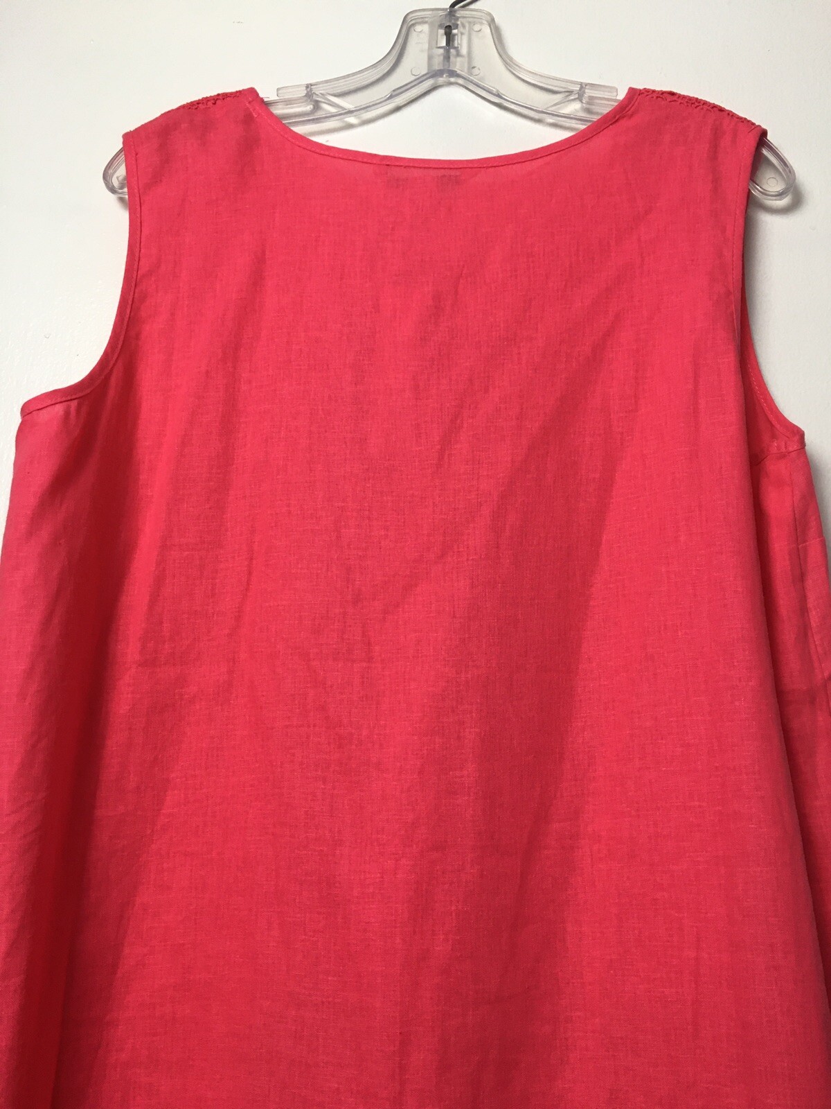 Counterparts Blouse Size L Pink Coral Crochet Linen Blend Sleeveless Slits Boho